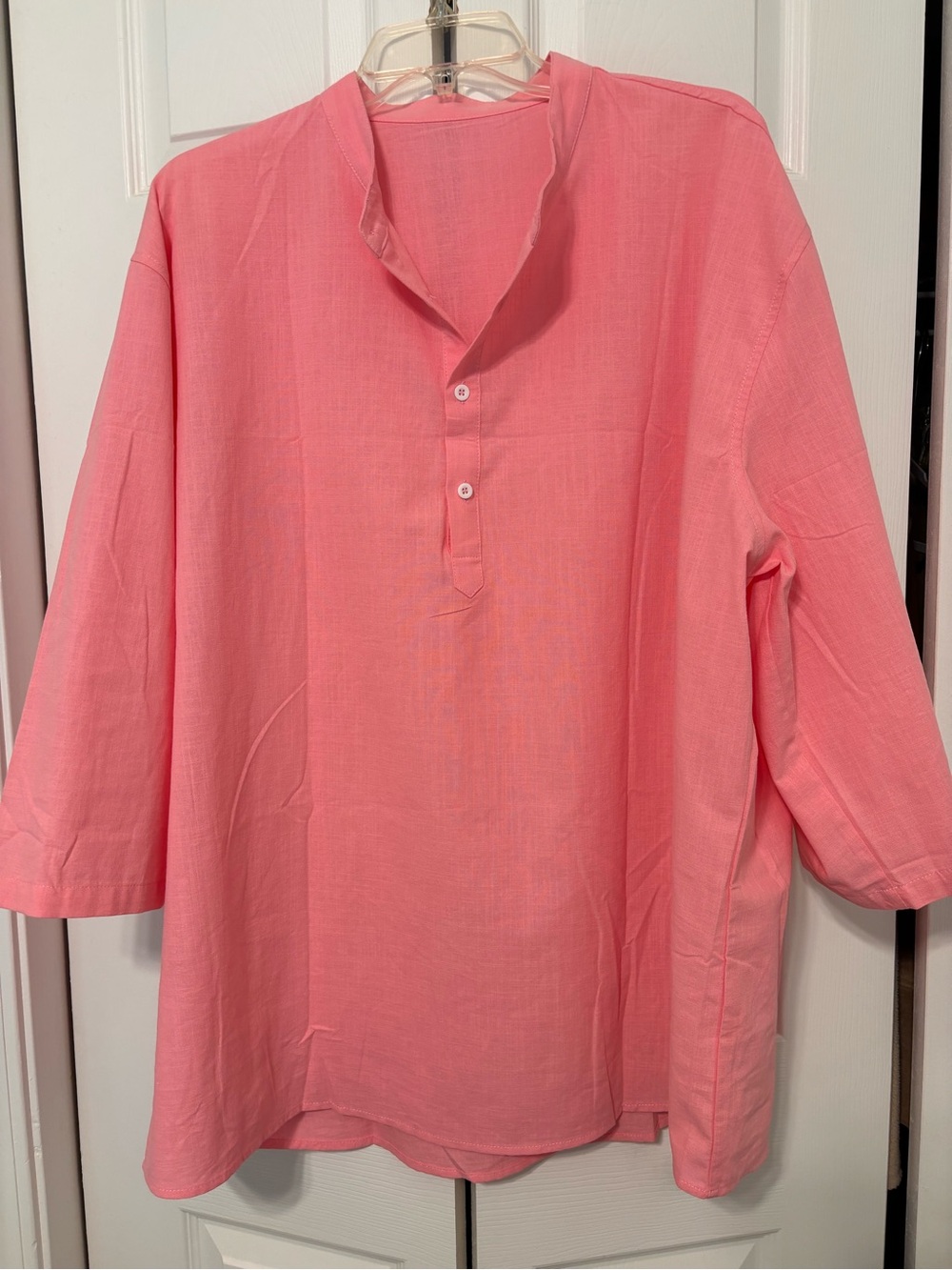 Pink cotton linen tunic Henley top 3/4 sleeves women’s size XXL